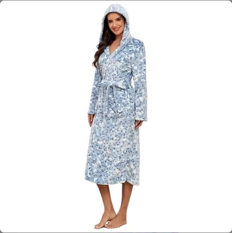 Local Stock Plush Oversize Winter Soft Warm Long Flannel Bathrobe With Hooded Women Thick Night Fleece Bath Robes Dressing