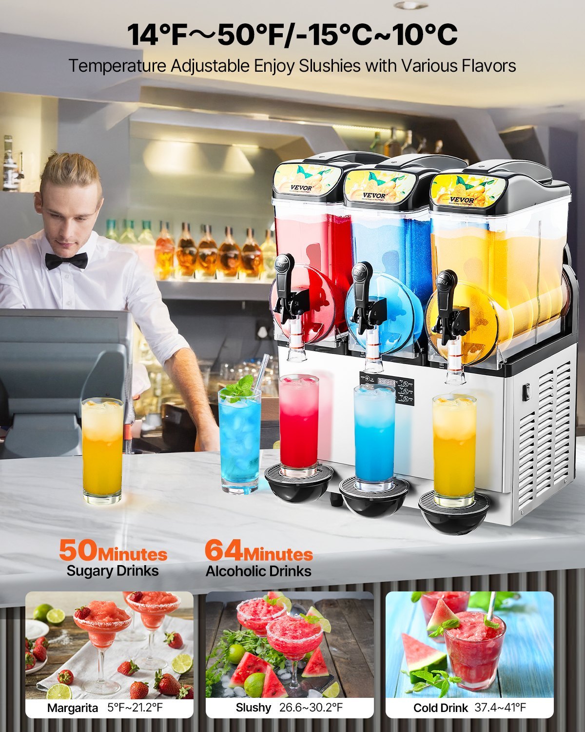Commercial Slushy Machine 15Lx3 Tank Margarita Smoothie Frozen Drink Maker