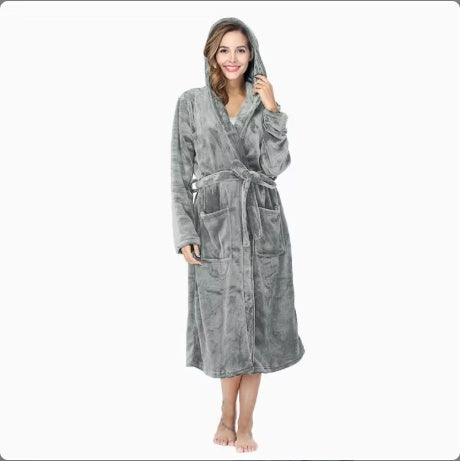 Local Stock Plush Oversize Winter Soft Warm Long Flannel Bathrobe With Hooded Women Thick Night Fleece Bath Robes Dressing